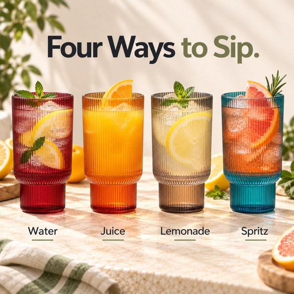 Eze Acrylic Ribbed Highball Glassware, Set of 4