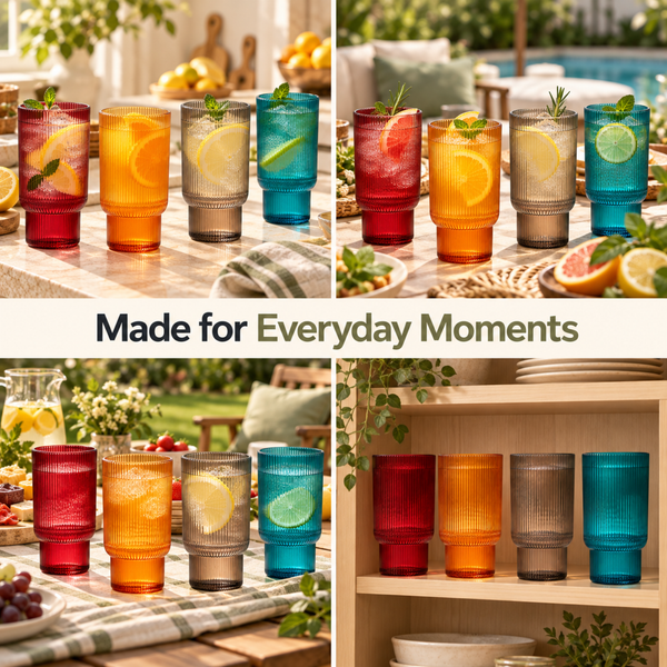 Eze Acrylic Ribbed Highball Glassware, Set of 4