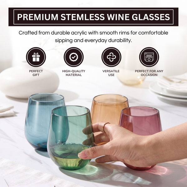 Eze Acrylic Stemless Wine Glassware, Set of 4
