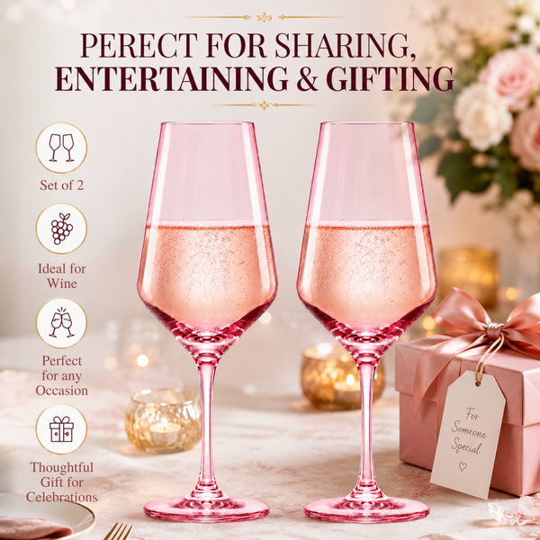 Colored Crystal Wine Glass | Set of 2 | Large Stemmed 12 oz Glasses