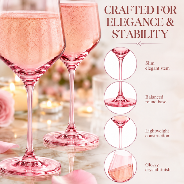 Colored Crystal Wine Glass | Set of 2 | Large Stemmed 12 oz Glasses