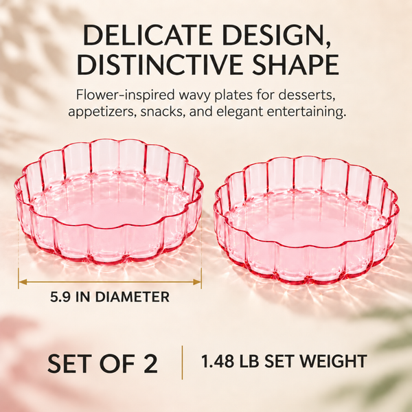 Khen Glass Flower Wave Colored Plates | Set of 2 | Blush Pink Green