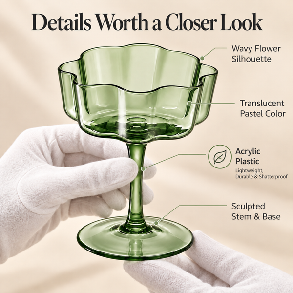 Eze Acrylic Champagne Coupe Cocktail Glassware, Set of 6