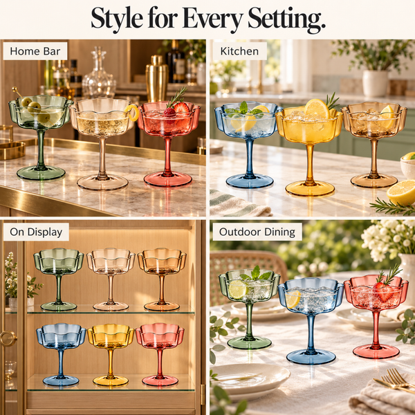 Eze Acrylic Champagne Coupe Cocktail Glassware, Set of 6