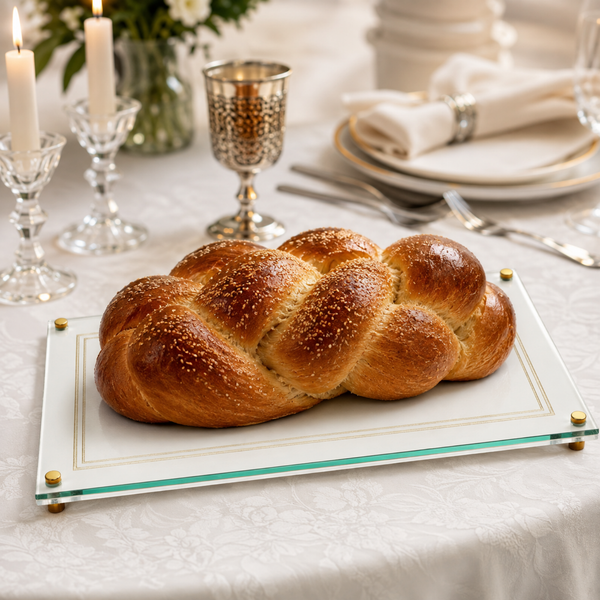 Acrylic Lucite Challah Bread Cutting Board, Gold & White
