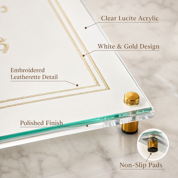 Acrylic Lucite Challah Bread Cutting Board, Gold & White