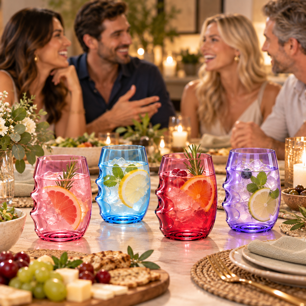 Madrid Acrylic Stemless Finger-Indent Wine Glassware, Set of 4