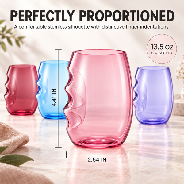 Madrid Acrylic Stemless Finger-Indent Wine Glassware, Set of 4