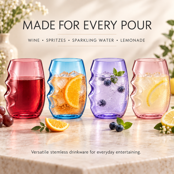 Madrid Acrylic Stemless Finger-Indent Wine Glassware, Set of 4