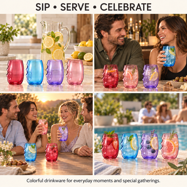 Madrid Acrylic Stemless Finger-Indent Wine Glassware, Set of 4