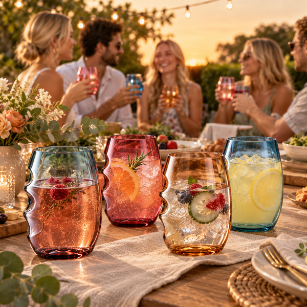 Eze Acrylic Stemless Finger-Indent Wine Glassware, Set of 4