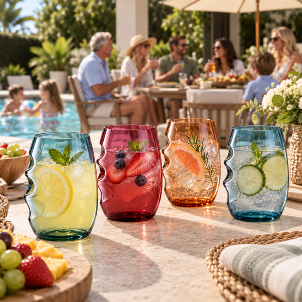 Eze Acrylic Stemless Finger-Indent Wine Glassware, Set of 4
