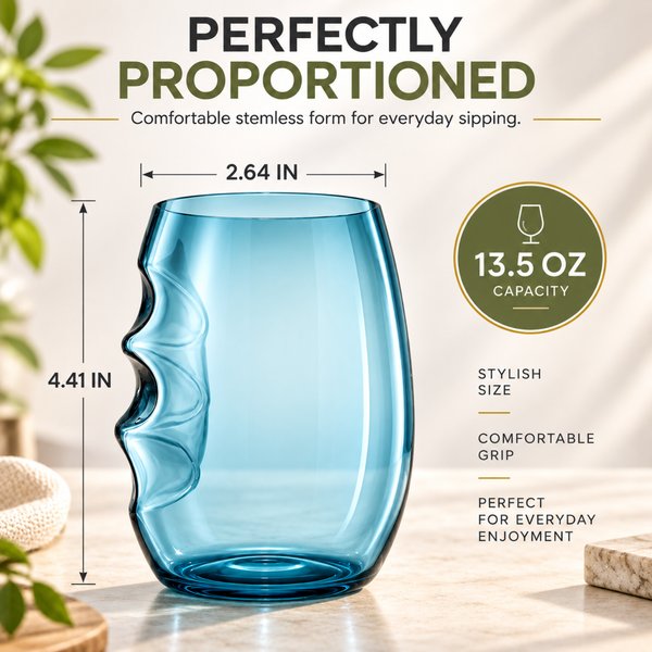 Eze Acrylic Stemless Finger-Indent Wine Glassware, Set of 4
