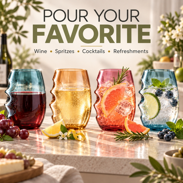 Eze Acrylic Stemless Finger-Indent Wine Glassware, Set of 4