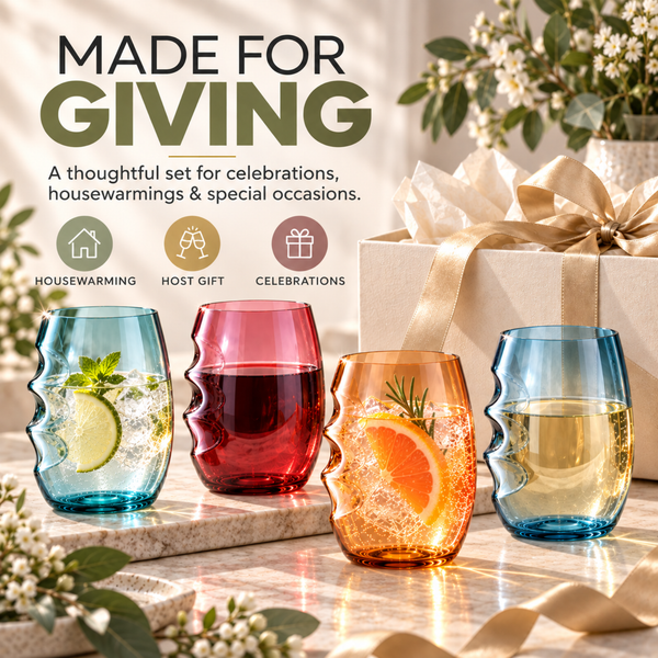 Eze Acrylic Stemless Finger-Indent Wine Glassware, Set of 4