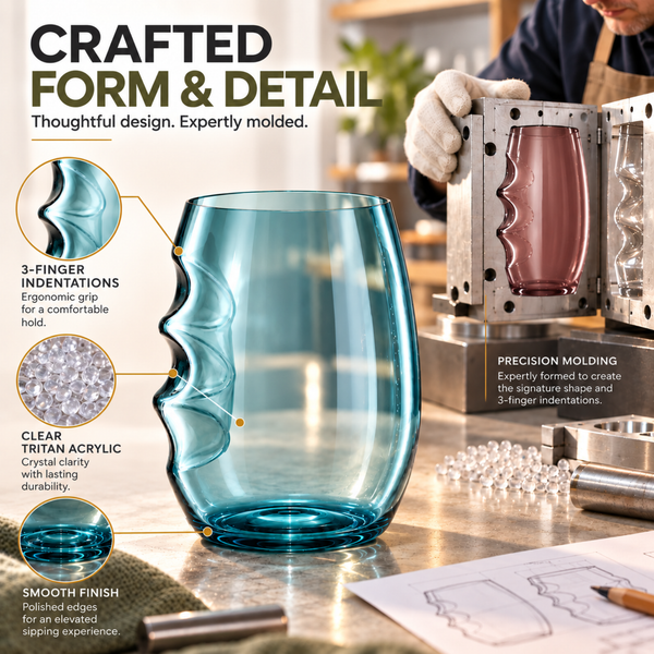 Eze Acrylic Stemless Finger-Indent Wine Glassware, Set of 4