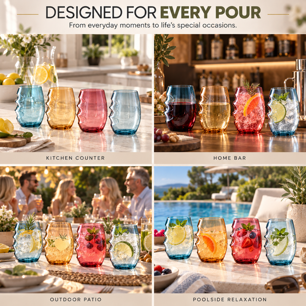 Eze Acrylic Stemless Finger-Indent Wine Glassware, Set of 4