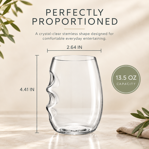 Barcelona Acrylic Stemless Finger-Indent Wine Glassware, Set of 12