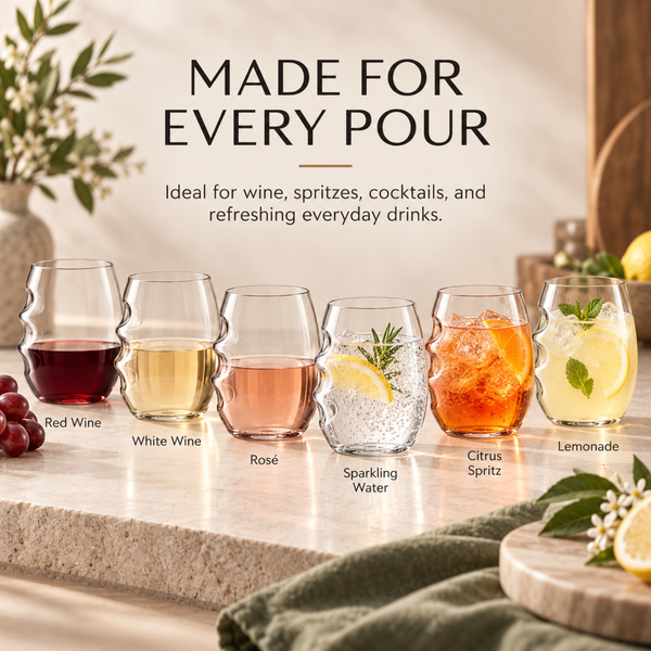 Barcelona Acrylic Stemless Finger-Indent Wine Glassware, Set of 12