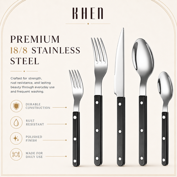 Khen Black Cutlery Set of 20 –18/8 Stainless Steel Flatware