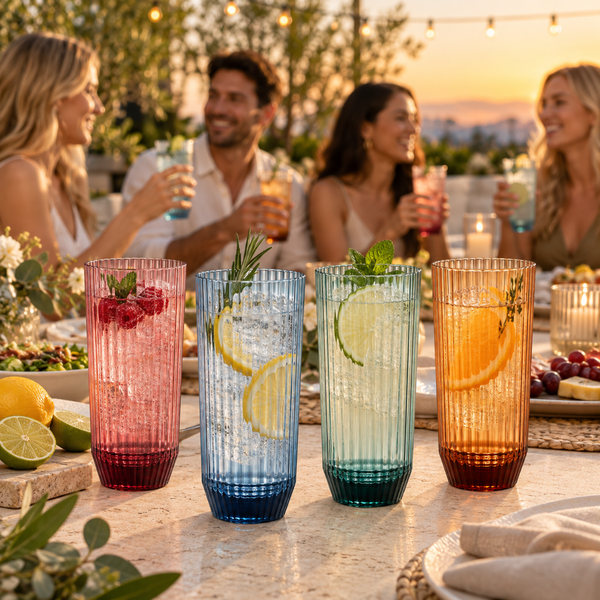 Khen Shatterproof Acrylic Ribbed Drinking Glasses Set | Set of 4