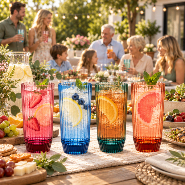 Khen Shatterproof Acrylic Ribbed Drinking Glasses Set | Set of 4