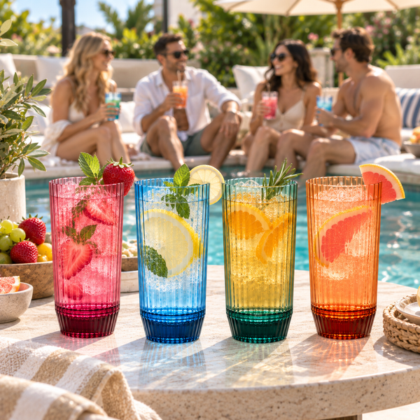 Khen Shatterproof Acrylic Ribbed Drinking Glasses Set | Set of 4