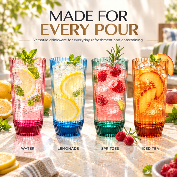 Khen Shatterproof Acrylic Ribbed Drinking Glasses Set | Set of 4