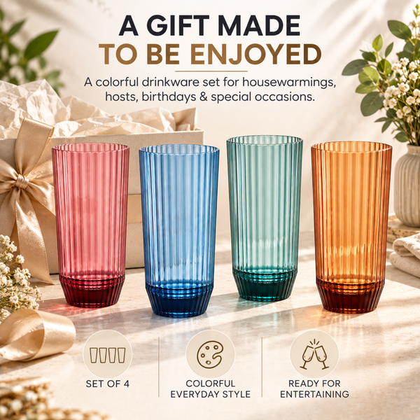 Khen Shatterproof Acrylic Ribbed Drinking Glasses Set | Set of 4