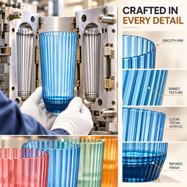 Khen Shatterproof Acrylic Ribbed Drinking Glasses Set | Set of 4