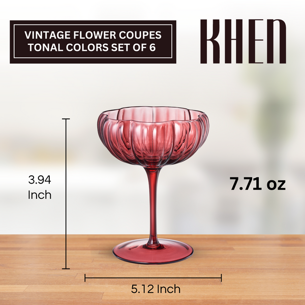 Flower Coupe Cocktail Colored Glasses | Set of 6 | Muted