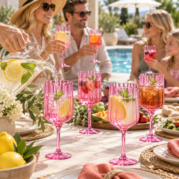 Khen Acrylic Lucia Stemmed Goblets -  Set of 6 |14oz | Coral