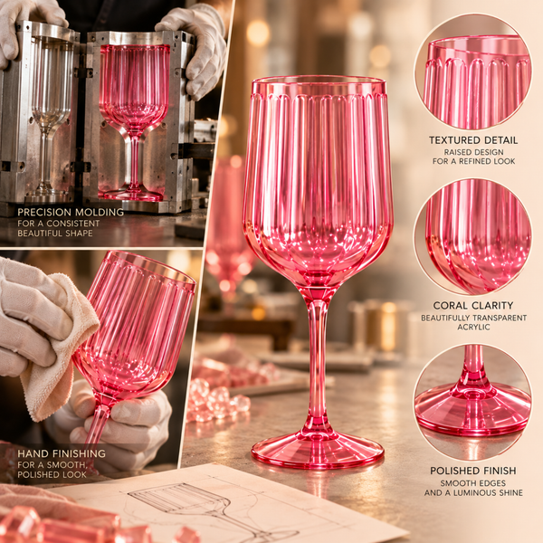 Khen Acrylic Lucia Stemmed Goblets -  Set of 6 |14oz | Coral