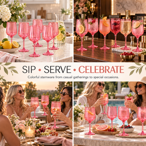 Khen Acrylic Lucia Stemmed Goblets -  Set of 6 |14oz | Coral