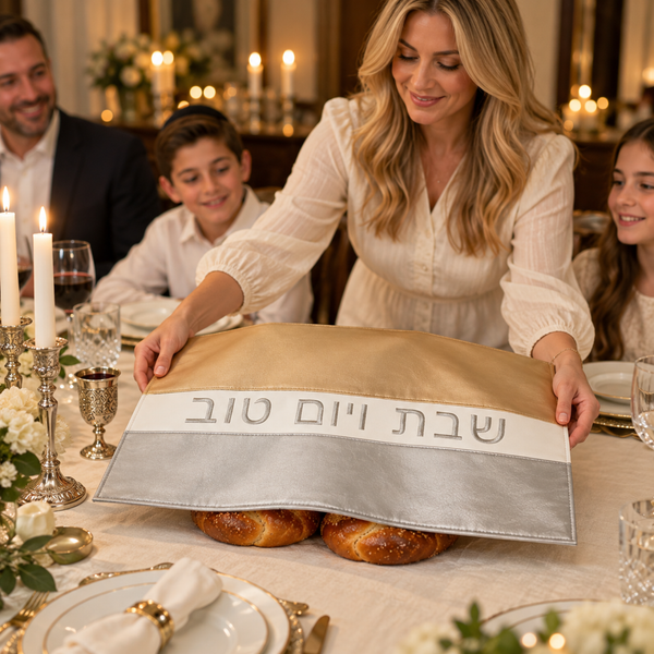 Shabbat & Yom Tov Challah Cover | Modern Gold & Silver Faux Leather