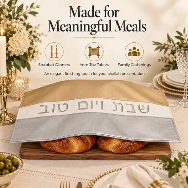 Shabbat & Yom Tov Challah Cover | Modern Gold & Silver Faux Leather