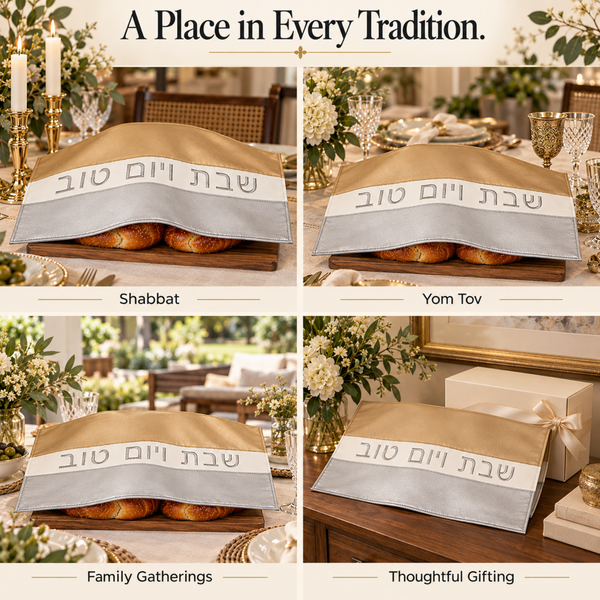 Shabbat & Yom Tov Challah Cover | Modern Gold & Silver Faux Leather