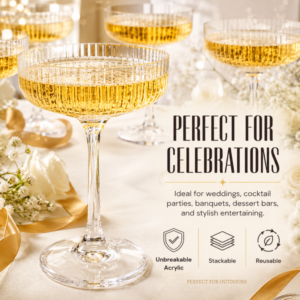 Glass Champagne Tower Set of 20 Crystal Coupes – 7oz Clear Stackable Coupe Glasses