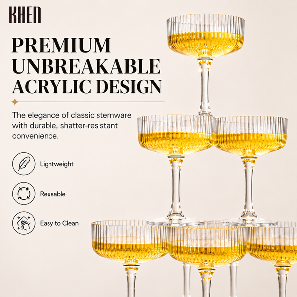 Glass Champagne Tower Set of 20 Crystal Coupes – 7oz Clear Stackable Coupe Glasses