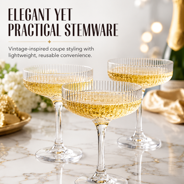 Glass Champagne Tower Set of 20 Crystal Coupes – 7oz Clear Stackable Coupe Glasses
