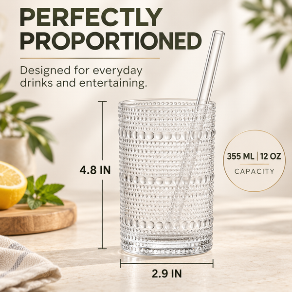 12-Piece Hobnail Drinking Glasses Set, 12 oz Large Vintage Highball Glassware