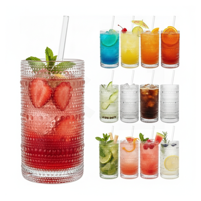 12-Piece Hobnail Drinking Glasses Set, 12 oz Large Vintage Highball Glassware