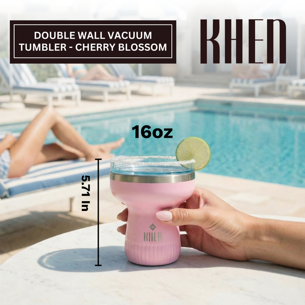 Double Wall Insulated Margarita & Cocktail Tumbler | 360 Lid | 16 oz | Cherry Blossom
