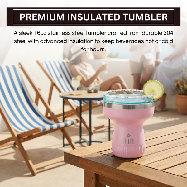 Double Wall Insulated Margarita & Cocktail Tumbler | 360 Lid | 16 oz | Cherry Blossom