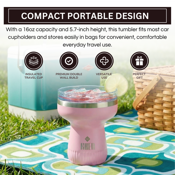 Double Wall Insulated Margarita & Cocktail Tumbler | 360 Lid | 16 oz | Cherry Blossom