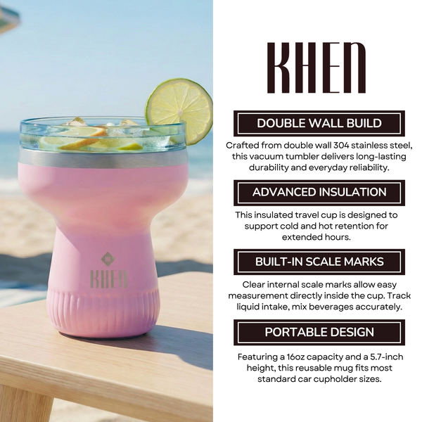 Double Wall Insulated Margarita & Cocktail Tumbler | 360 Lid | 16 oz | Cherry Blossom