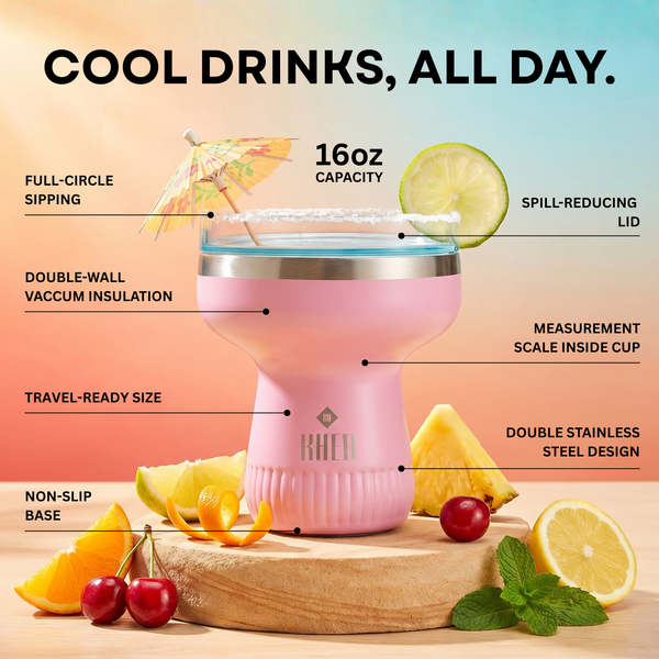 Double Wall Insulated Margarita & Cocktail Tumbler | 360 Lid | 16 oz | Cherry Blossom