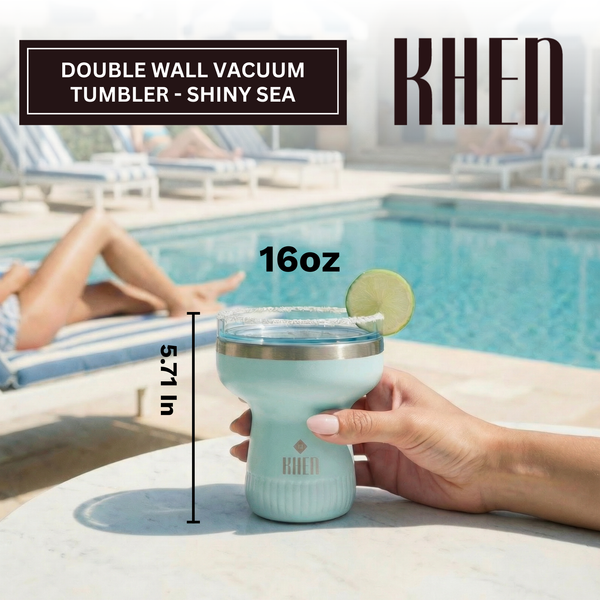 Double Wall Insulated Margarita & Cocktail Tumbler | 360 Lid | 16 oz | Sea Glass
