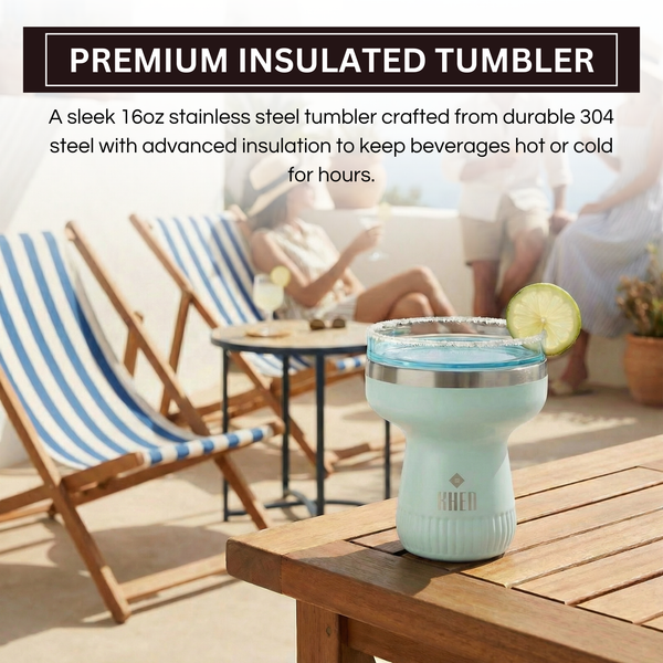 Double Wall Insulated Margarita & Cocktail Tumbler | 360 Lid | 16 oz | Sea Glass