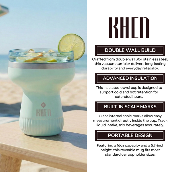 Double Wall Insulated Margarita & Cocktail Tumbler | 360 Lid | 16 oz | Sea Glass